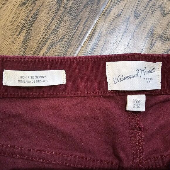 universal thread Size 8/29R corduroy High Rise Skinny Maroon pants - Picture 3 of 7